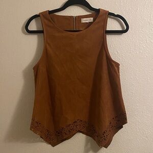 Brown Top with decorative cutout trim